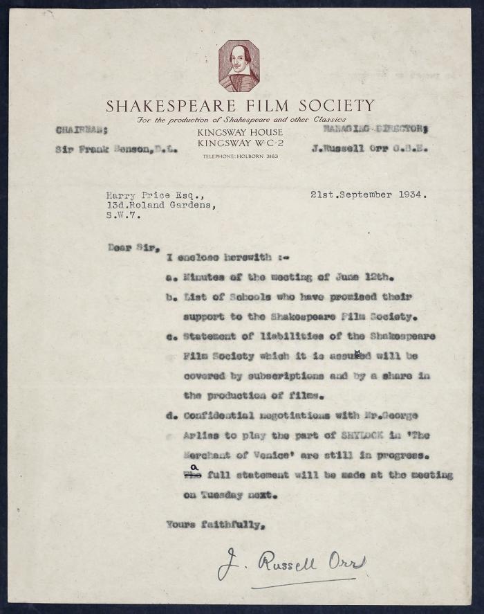 Shakespeare Film Society Ltd. Papers
